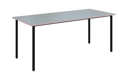 JSB 180N Jídelní stůl 1800 x 800 mm, deska šedá s hranou pastelově růžová / podnož černá